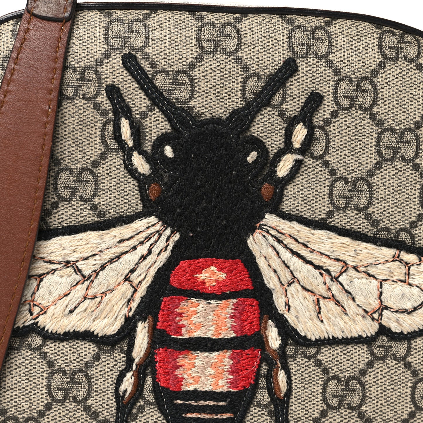 GG Supreme Monogram Bee Embroidered Mini Chain Shoulder Bag Beige Tuscany