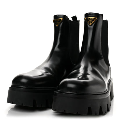 Prada Brushed Calfskin Stride Triangle Booties 36.5 Black 4 of 8