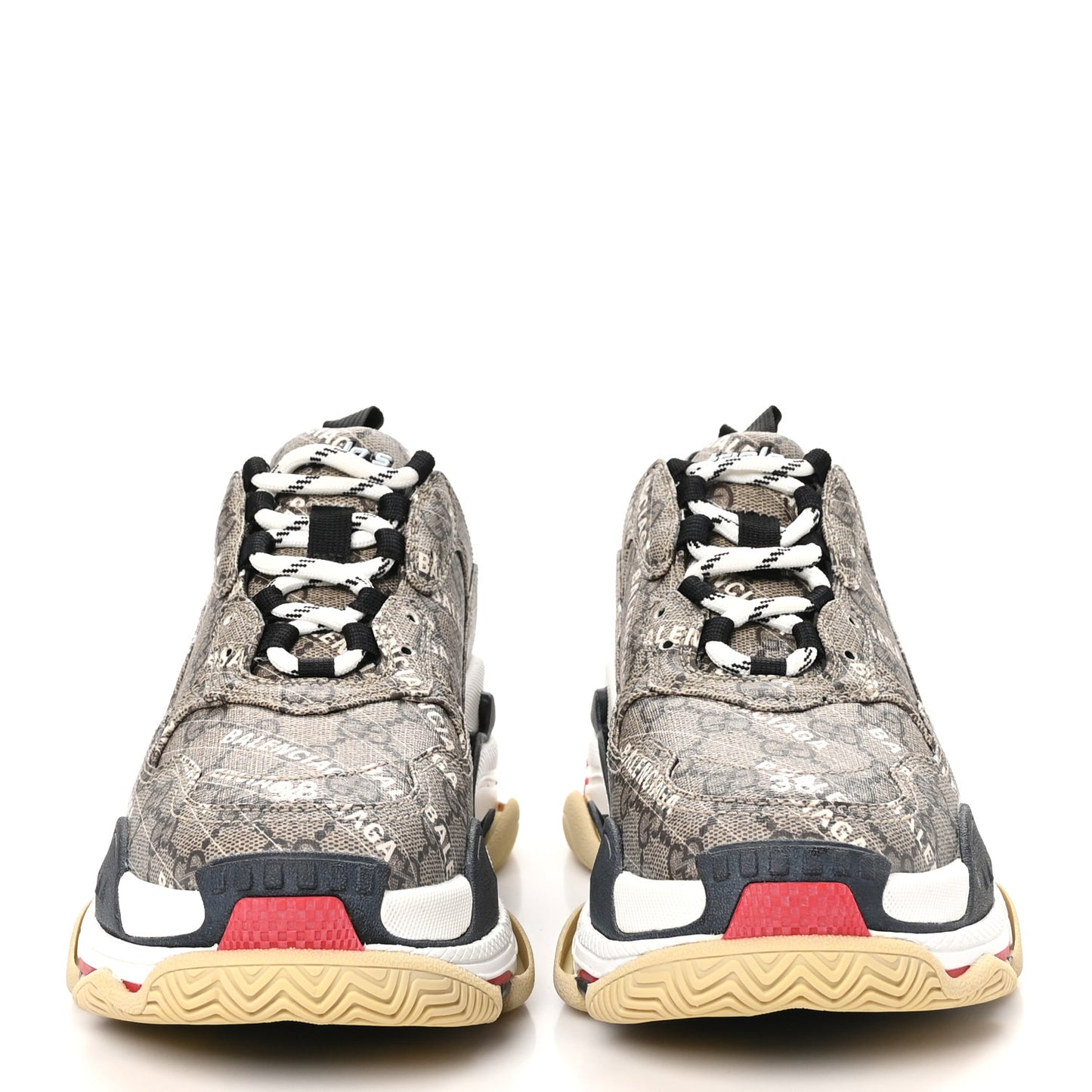 X GUCCI GG Supreme Monogram Allover Logo Womens Triple S Sneakers 38 Beige Ebony Mystic White