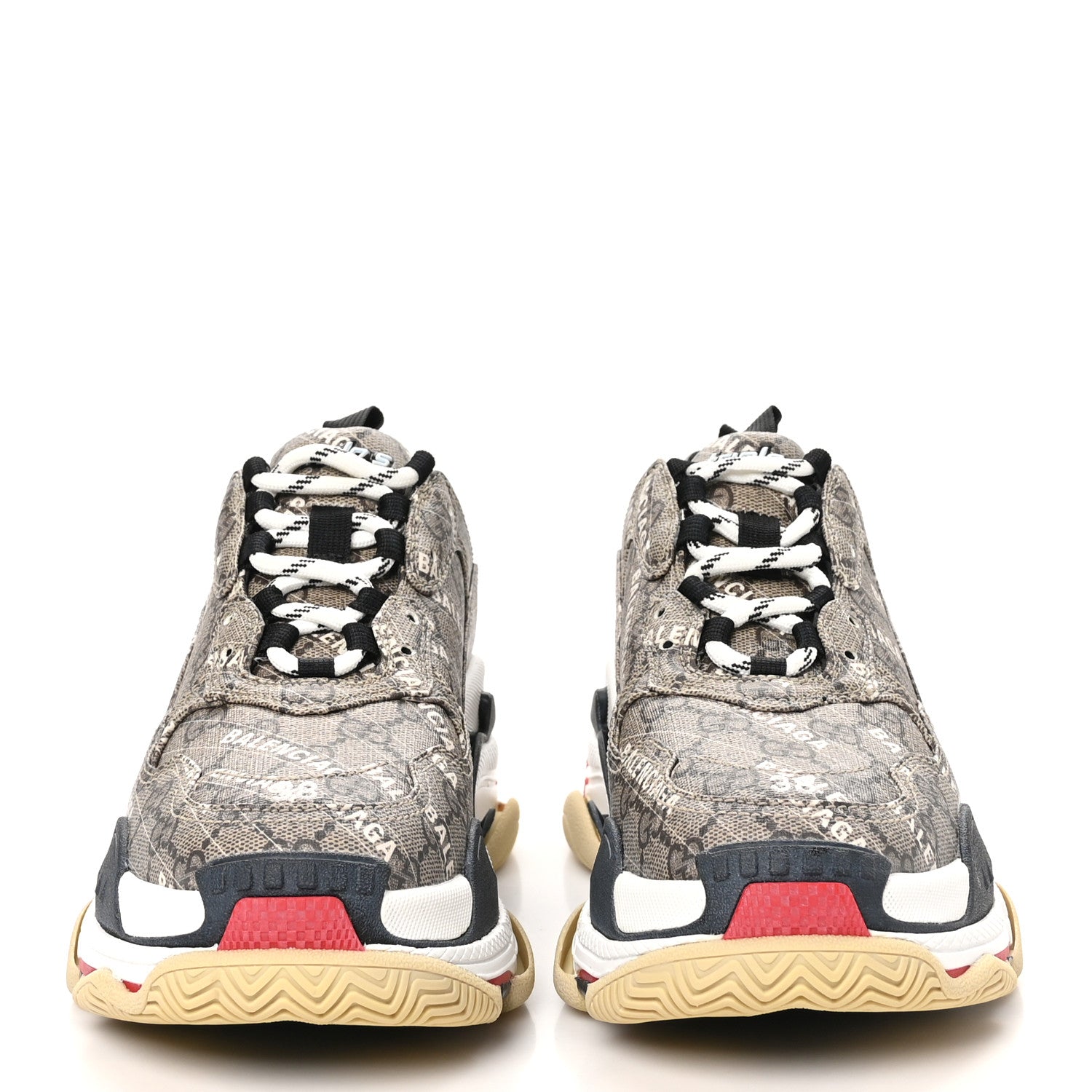Balenciaga X GUCCI GG Supreme Monogram Allover Logo Womens Triple S Sneakers 38 Beige Ebony Mystic White 2 of 8