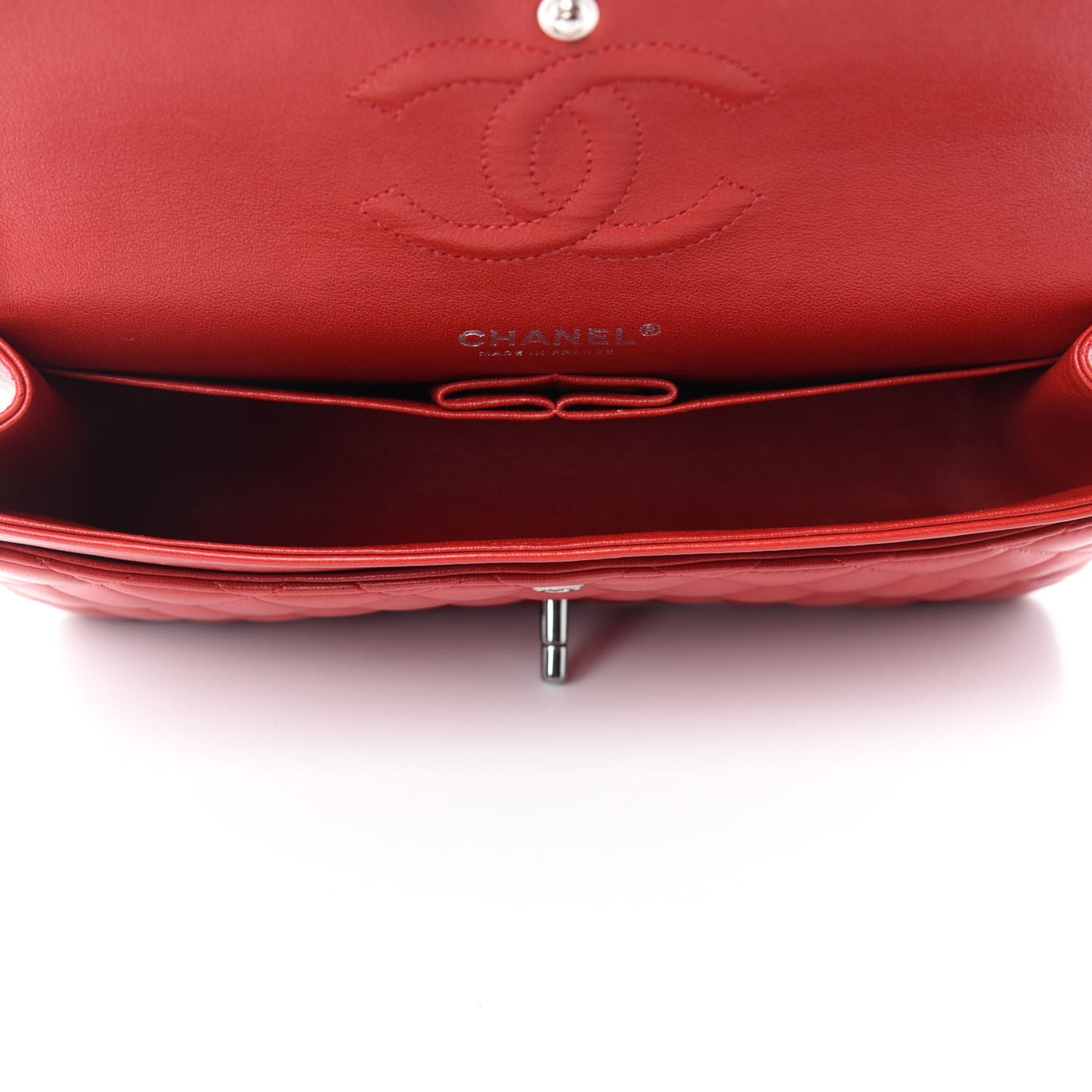 Lambskin Quilted Medium Double Flap Red