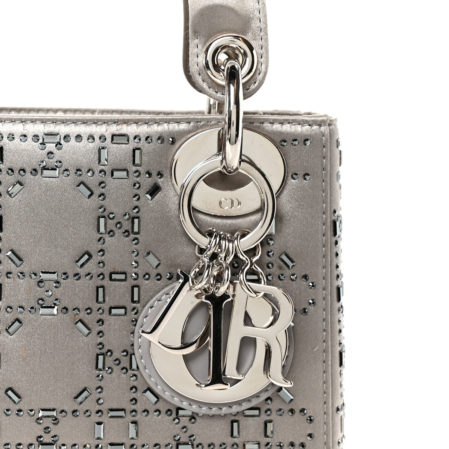 Christian Dior Satin Crystal Cannage Mini Lady Dior Gray 8 of 11