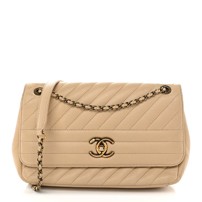 Chanel Shiny Goatskin Diagonal Quilted Medium Flap Beige 1 of 12