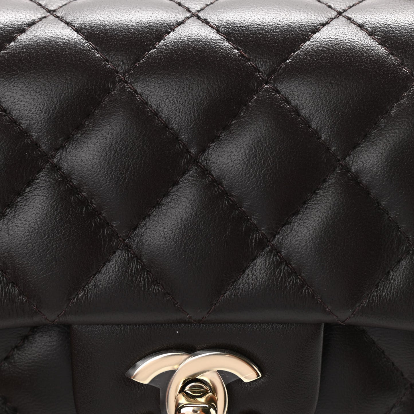 Lambskin Quilted Mini Rectangular Flap Dark Brown