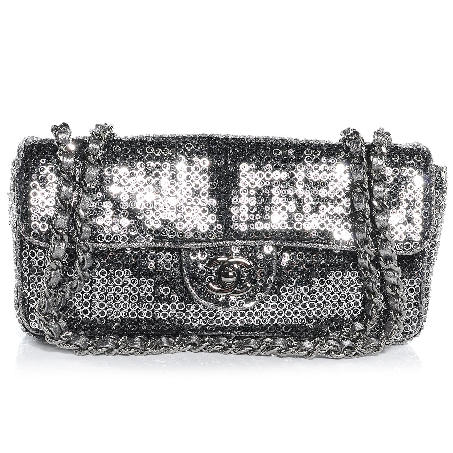 Sequin East West Flap Dark Silver