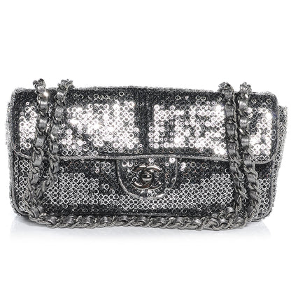 Chanel Sequin East West Flap Dark Silver 1 of 7