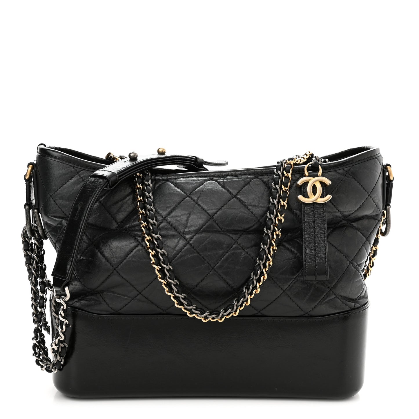 Aged Calfskin Quilted Medium Gabrielle Hobo Black