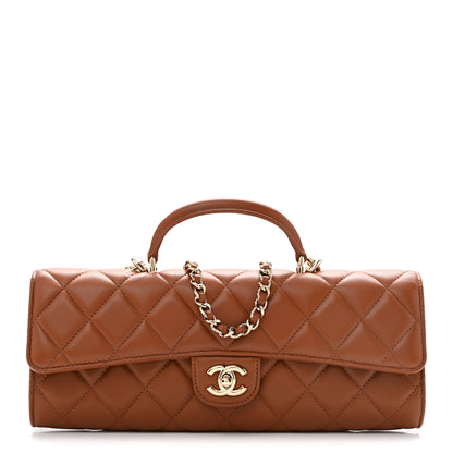 Chanel Lambskin Quilted Top Handle Long Clutch With Chain Camel 2 of 29