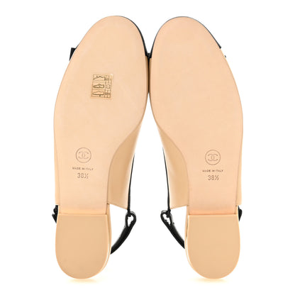 Chanel Lambskin Grosgrain Bow Cap Toe CC Slingback Flats 38.5 Beige Black 6 of 10