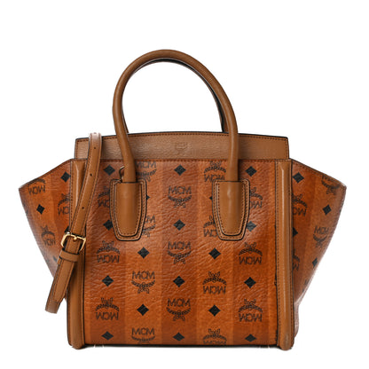 MCM Striped Visetos Small Kathy Double Zip Tote Cognac 1 of 18