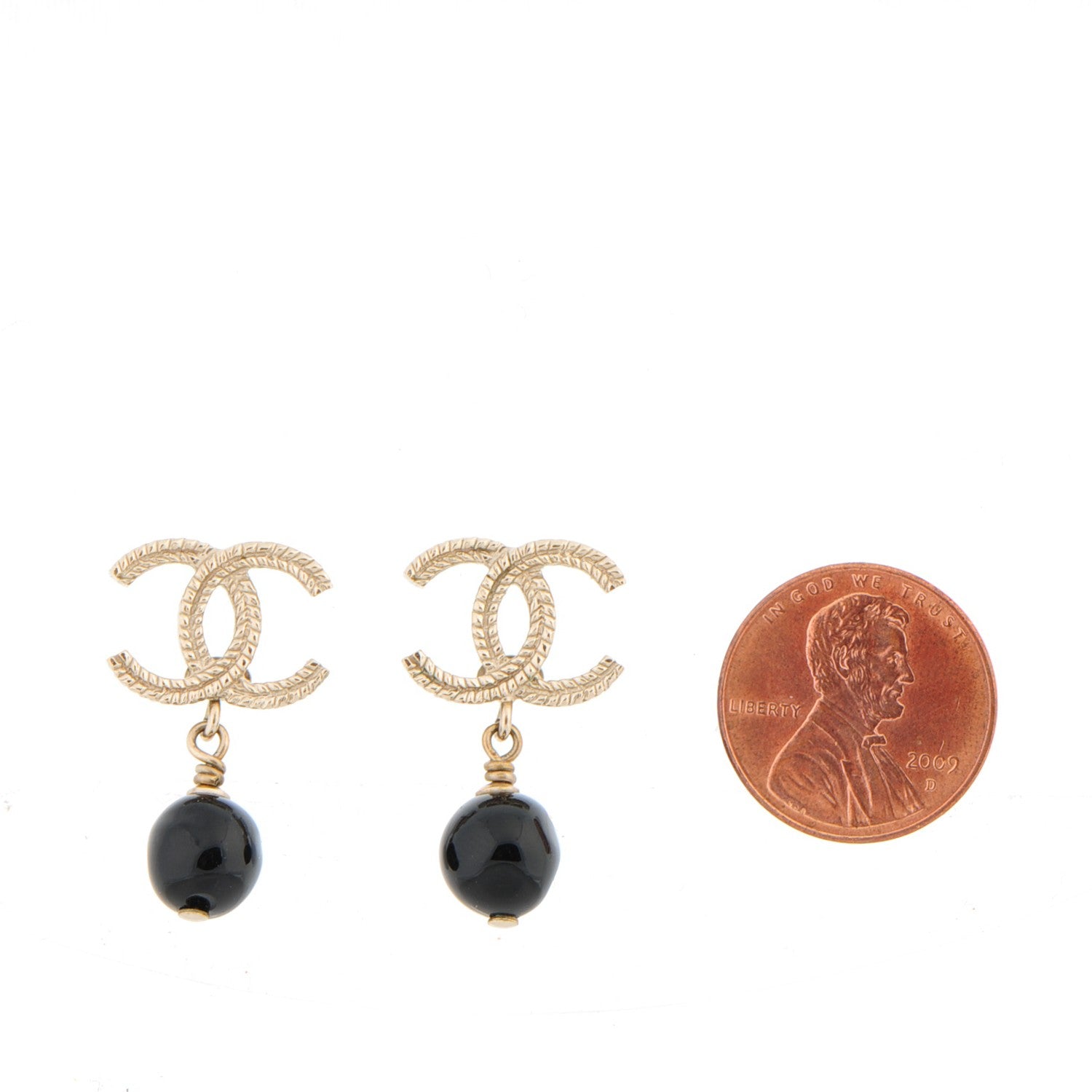 Chanel CC Bead Drop Earrings Gold Black 2 of 5