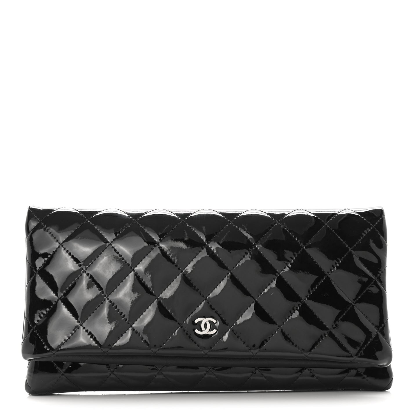 Patent Calfskin Quilted Beauty CC Clutch Black