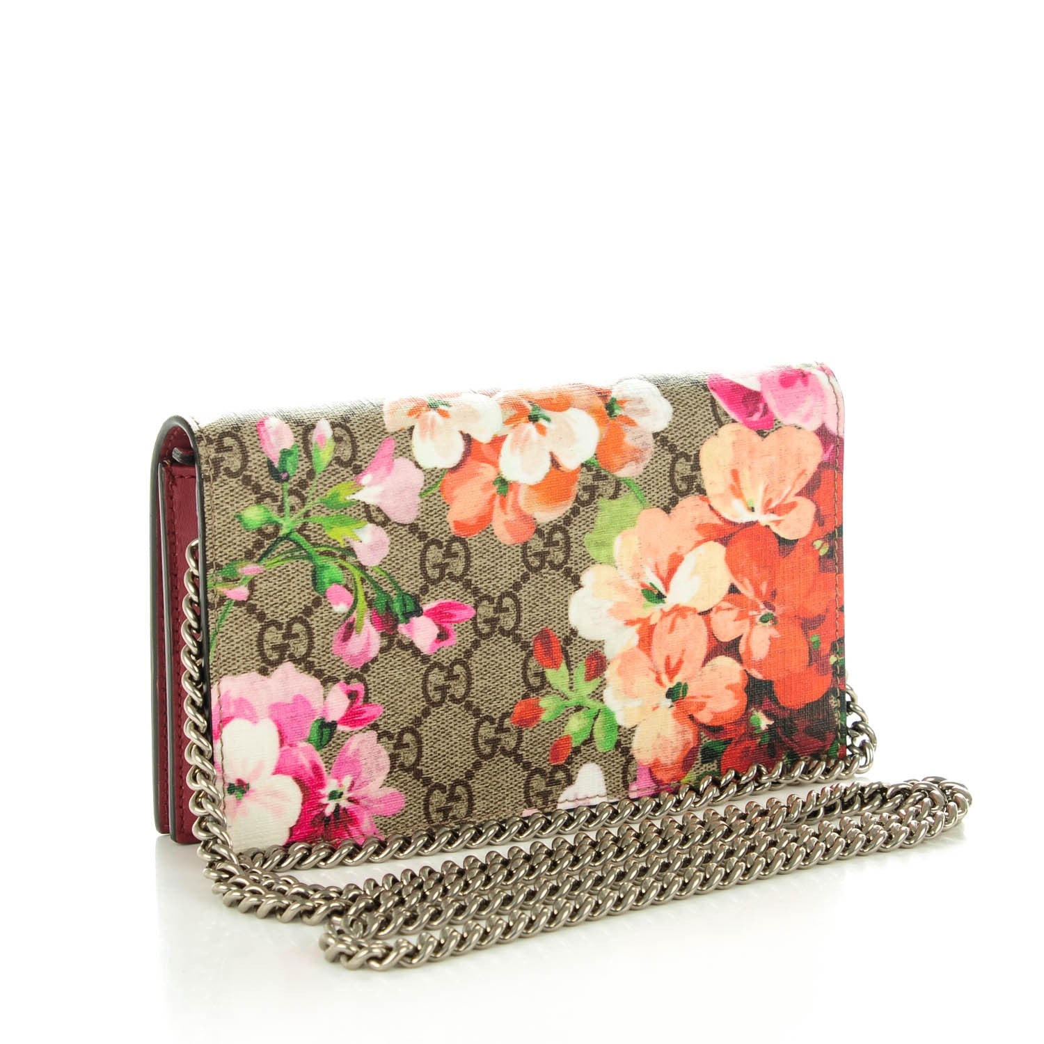 Gucci GG Supreme Monogram Blooms Chain Wallet Beige Multicolor Dry Rose 3 of 7