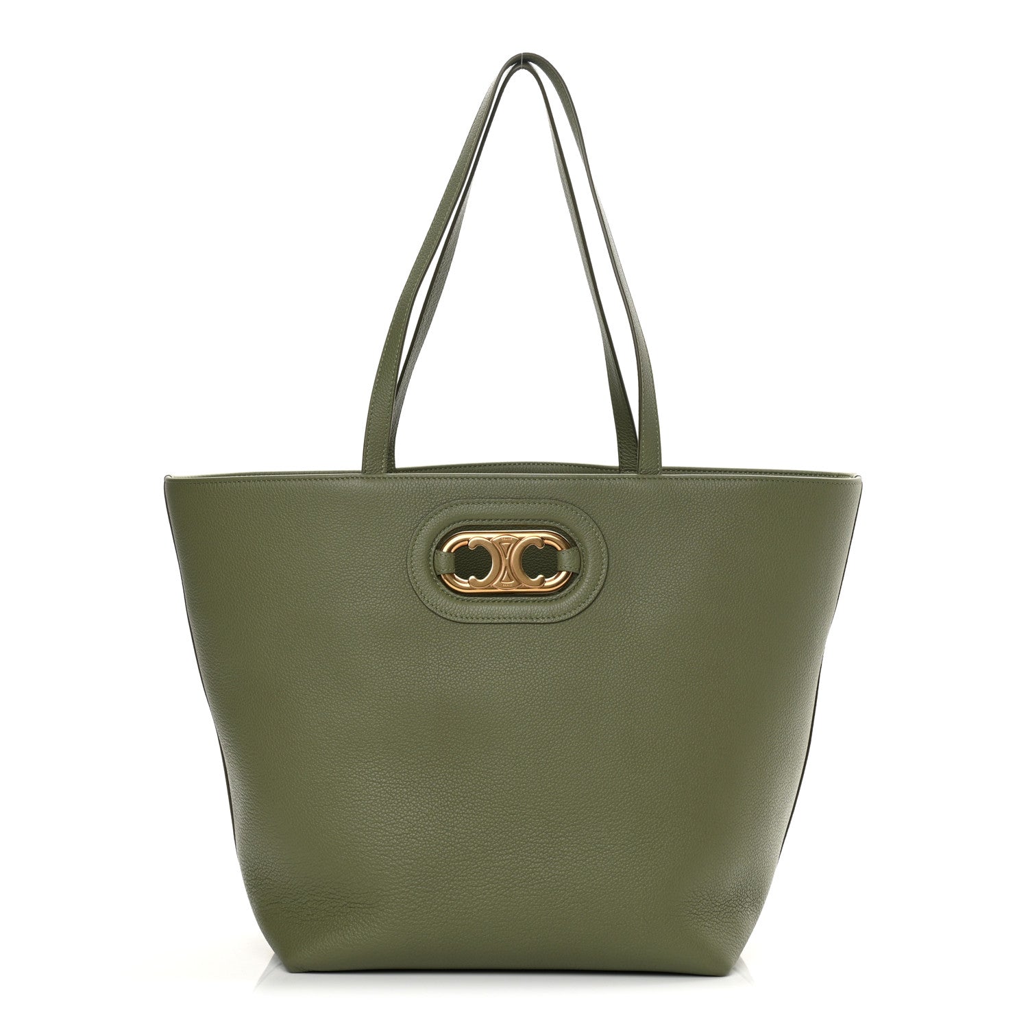 Celine Grained Calfskin Maillon Triomphe Medium Cabas Light Khaki 1 of 12