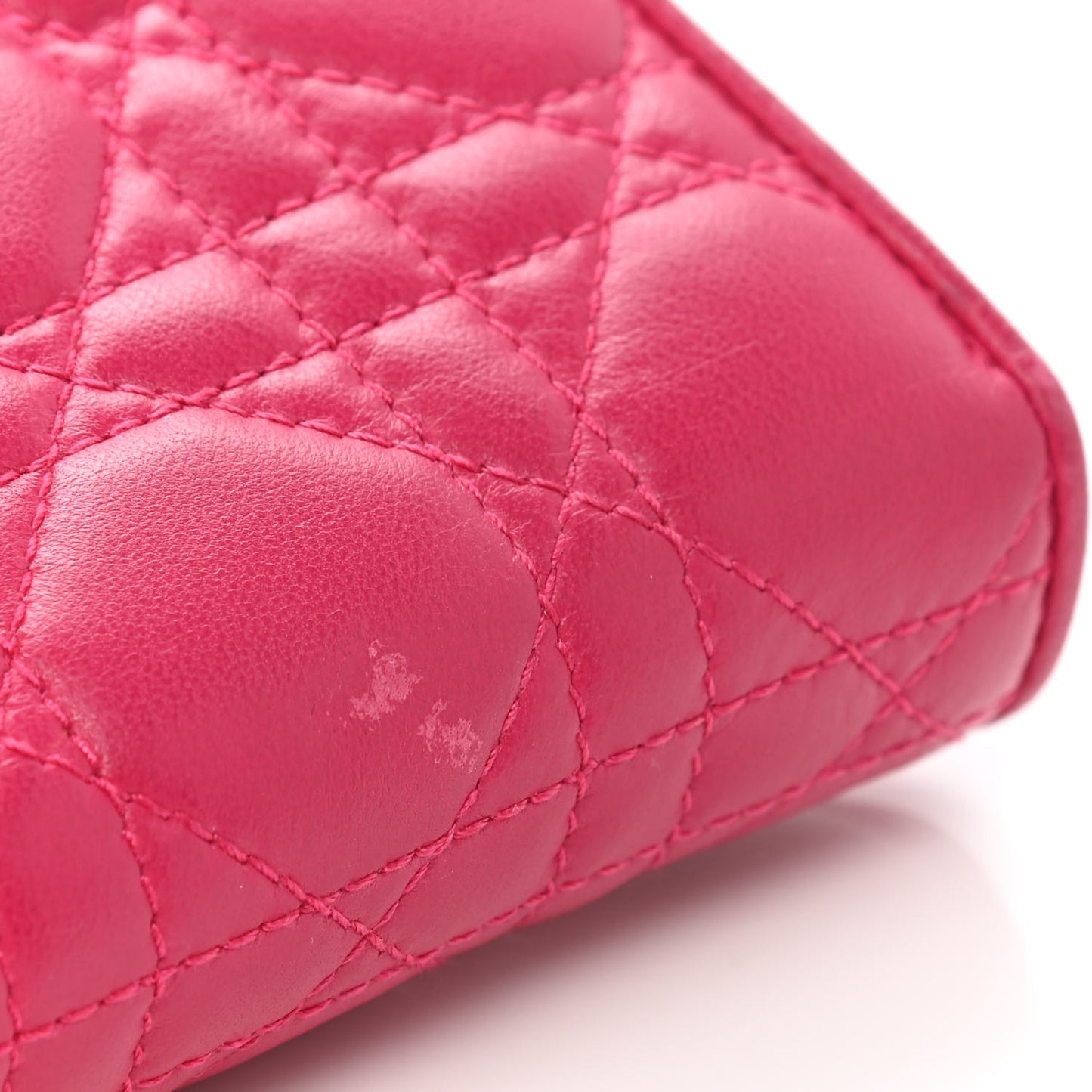 Lambskin Cannage Mini Lady Dior Zip Portemonnaie Fuchsia