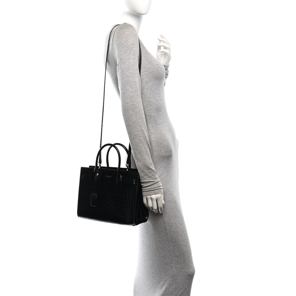 Calfskin Crocodile Embossed Baby Sac De Jour Black