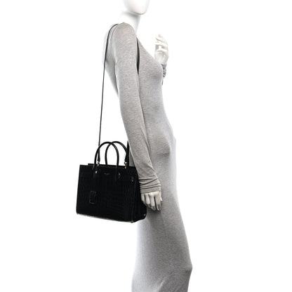 Saint Laurent Calfskin Crocodile Embossed Baby Sac De Jour Black 2 of 12