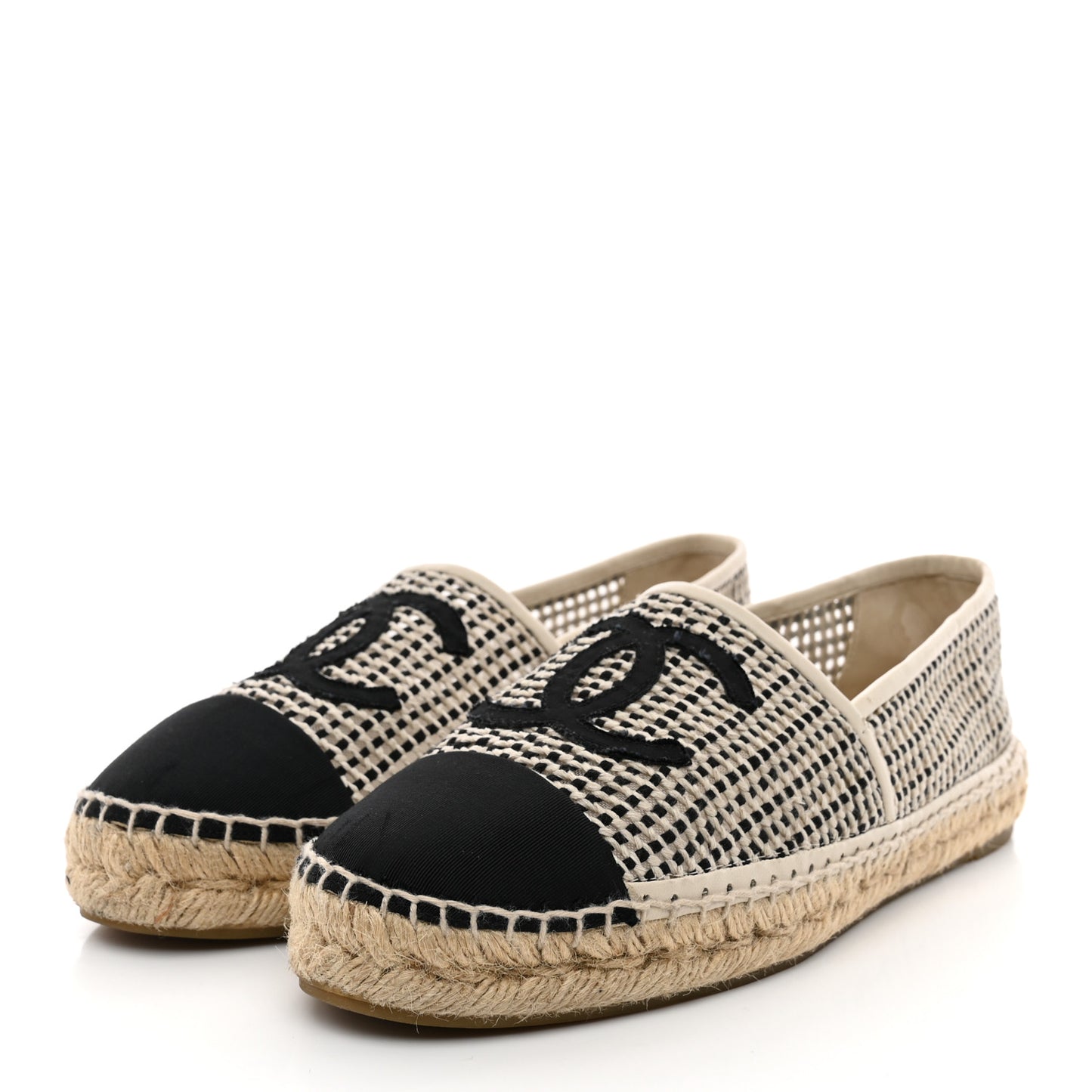 Mesh Grosgrain CC Espadrilles 40 Beige Black