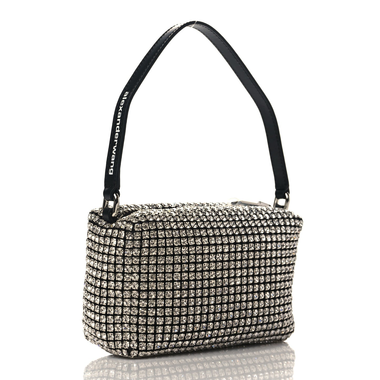 Mesh Crystal Rhinestone Mini Heiress Pouch Black Silver