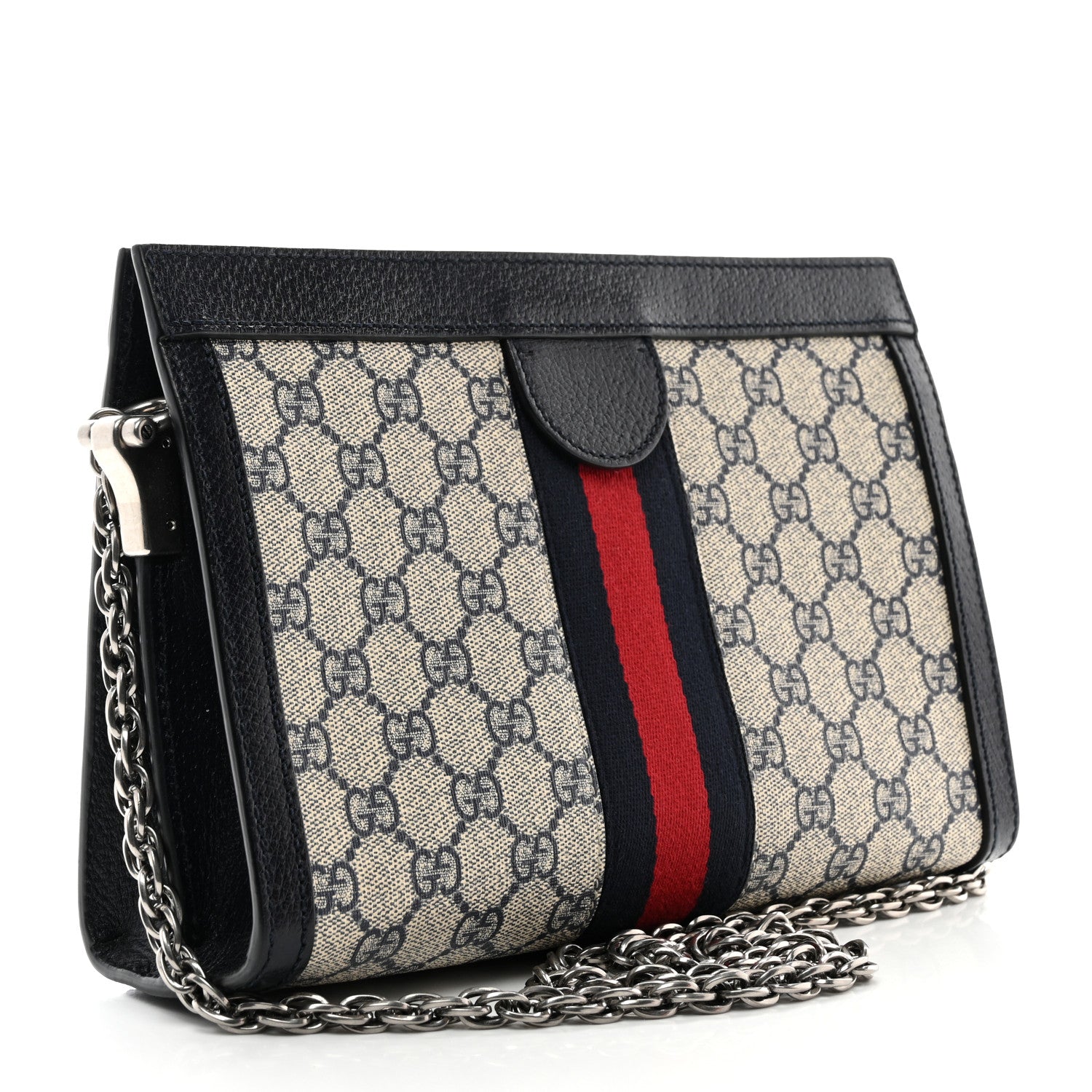 Gucci GG Supreme Monogram Textured Dollar Calfskin Web Small Ophidia Chain Shoulder Bag Beige Blue 3 of 11