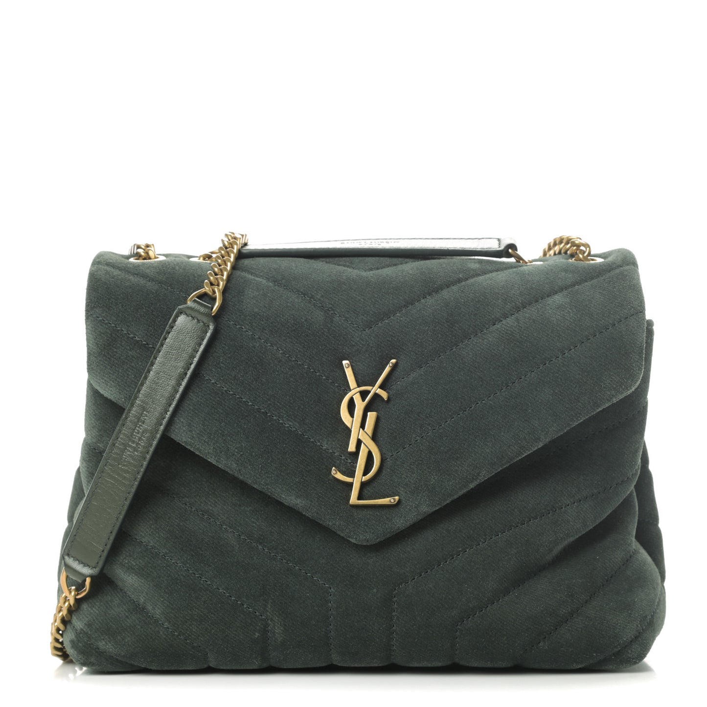 Suede Calfskin Y Quilted Monogram Small Loulou Chain Satchel Green
