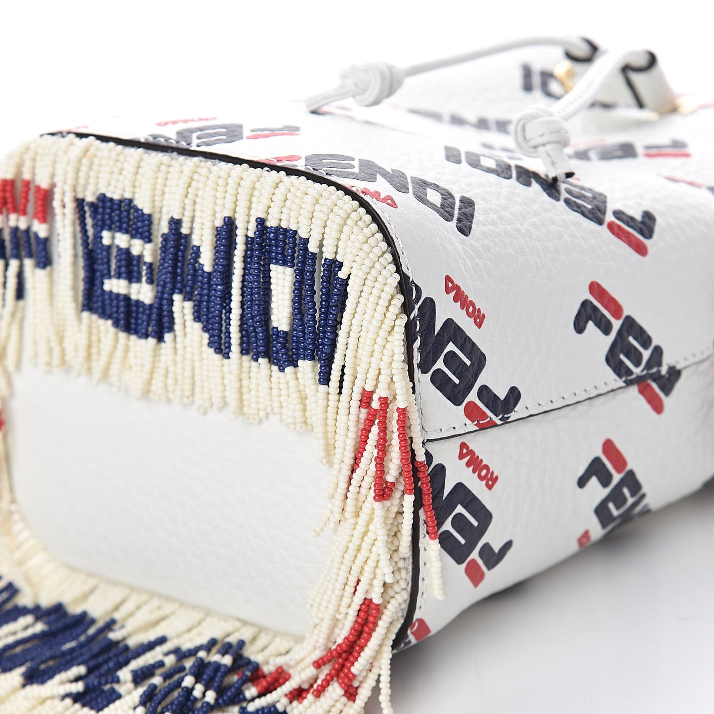 X FILA Calfskin F is Fendi Mania Fringe Mini Mon Tresor Bucket Bag White