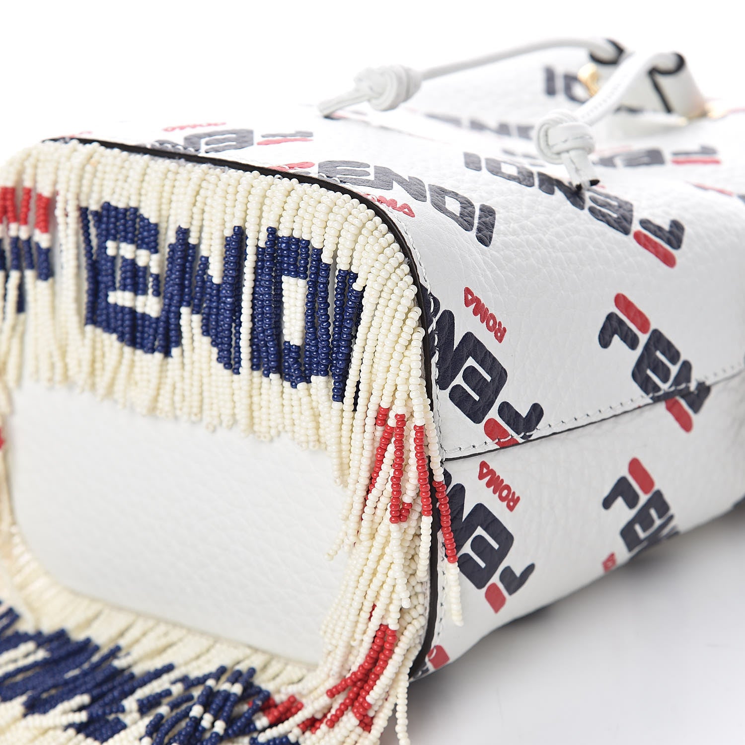 Fendi X FILA Calfskin F is Fendi Mania Fringe Mini Mon Tresor Bucket Bag White 9 of 11