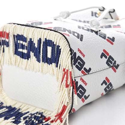 Fendi X FILA Calfskin F is Fendi Mania Fringe Mini Mon Tresor Bucket Bag White 9 of 11