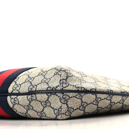 Gucci GG Supreme Monogram Textured Dollar Calfskin Web Small Ophidia Half Moon Hobo Beige Blue 10 of 10
