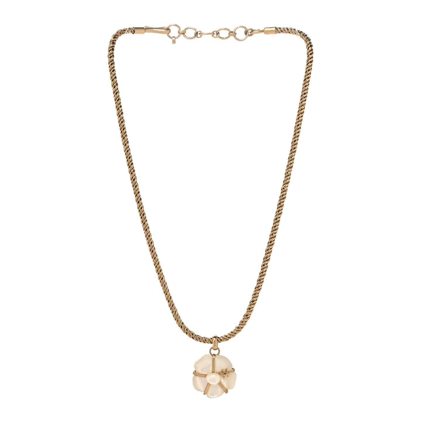 Pearl CC Camellia Flower Necklace White