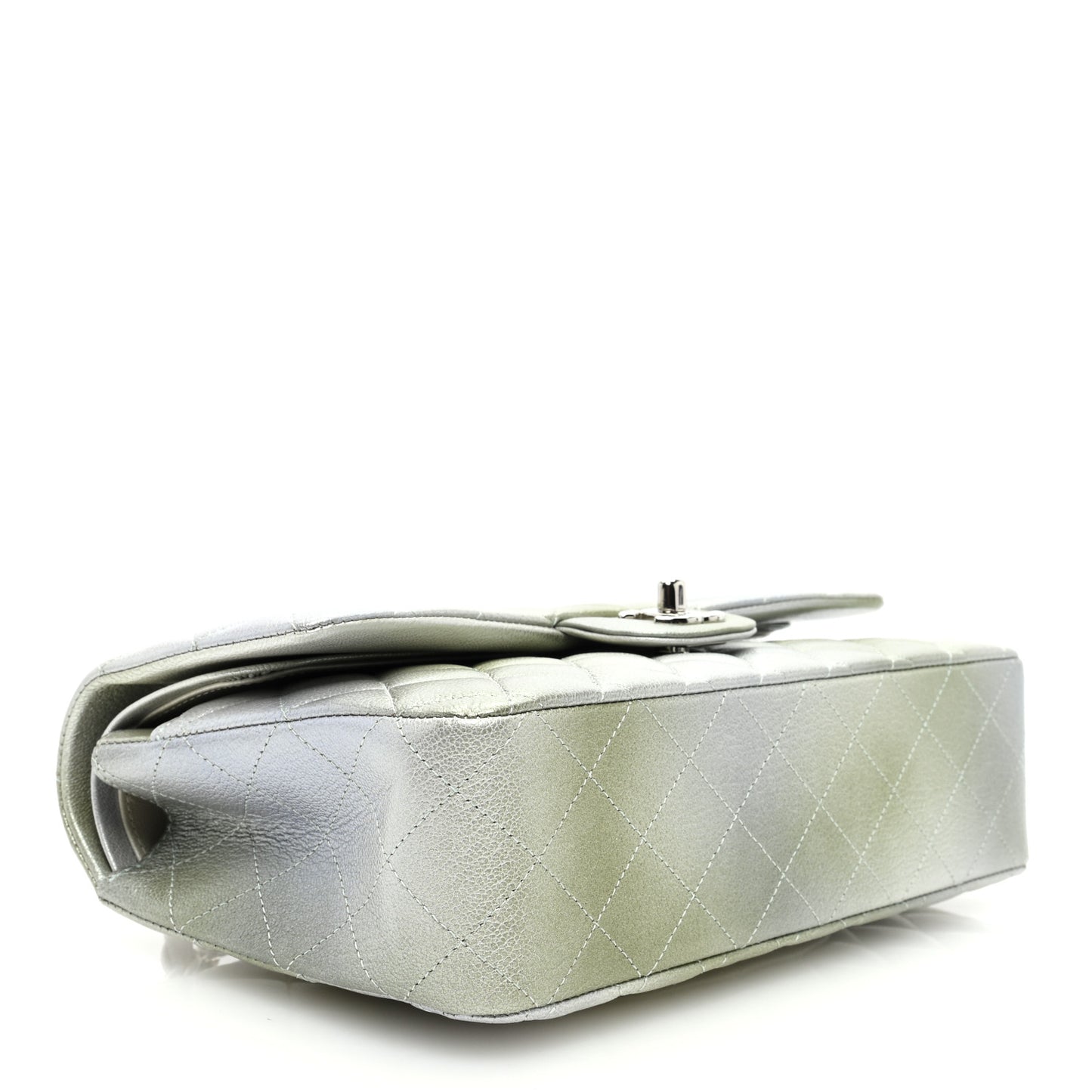 Metallic Goatskin Quilted Ombre Medium Double Flap Grey Green