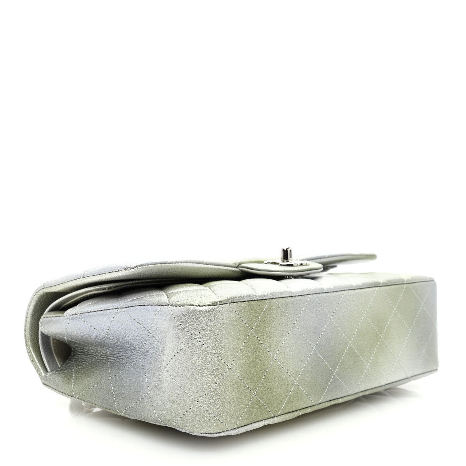 Chanel Metallic Goatskin Quilted Ombre Medium Double Flap Grey Green 4 of 10