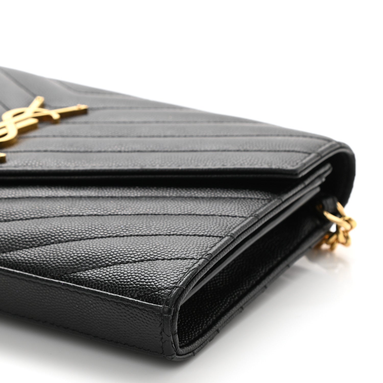 Saint Laurent Grain De Poudre Matelasse Chevron Monogram Chain Wallet Black 9 of 9