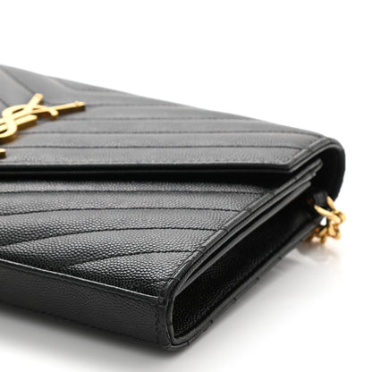 Saint Laurent Grain De Poudre Matelasse Chevron Monogram Chain Wallet Black 9 of 9