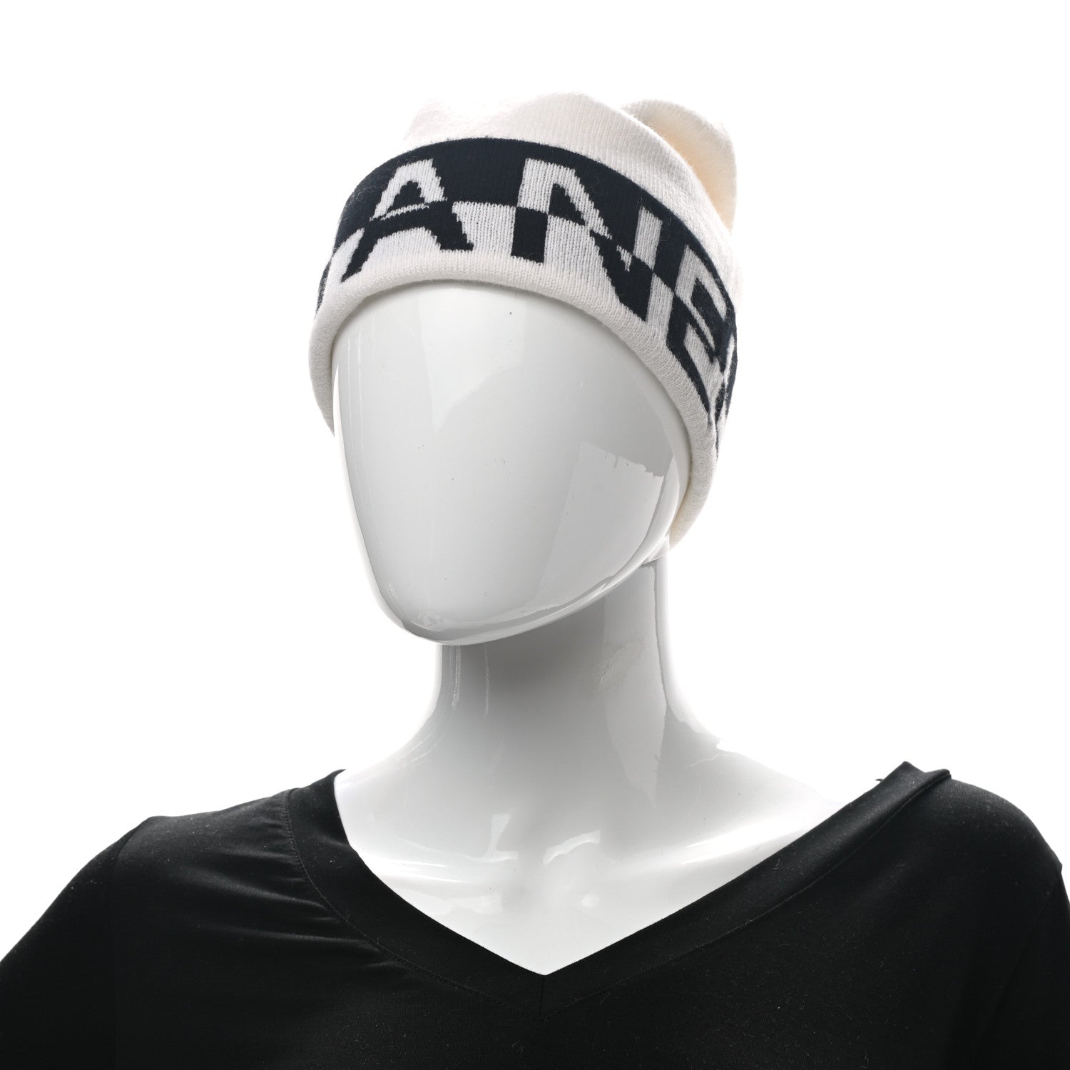 Chanel Cashmere Logo Beanie Hat White Black 2 of 4