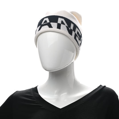Chanel Cashmere Logo Beanie Hat White Black 2 of 4