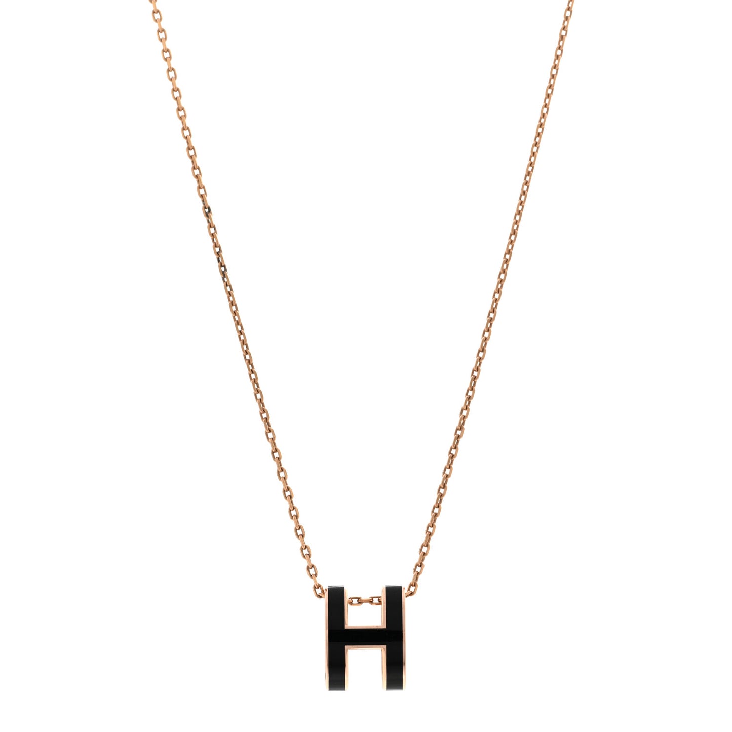 Lacquered Rose Gold Pop H Pendant Necklace Black