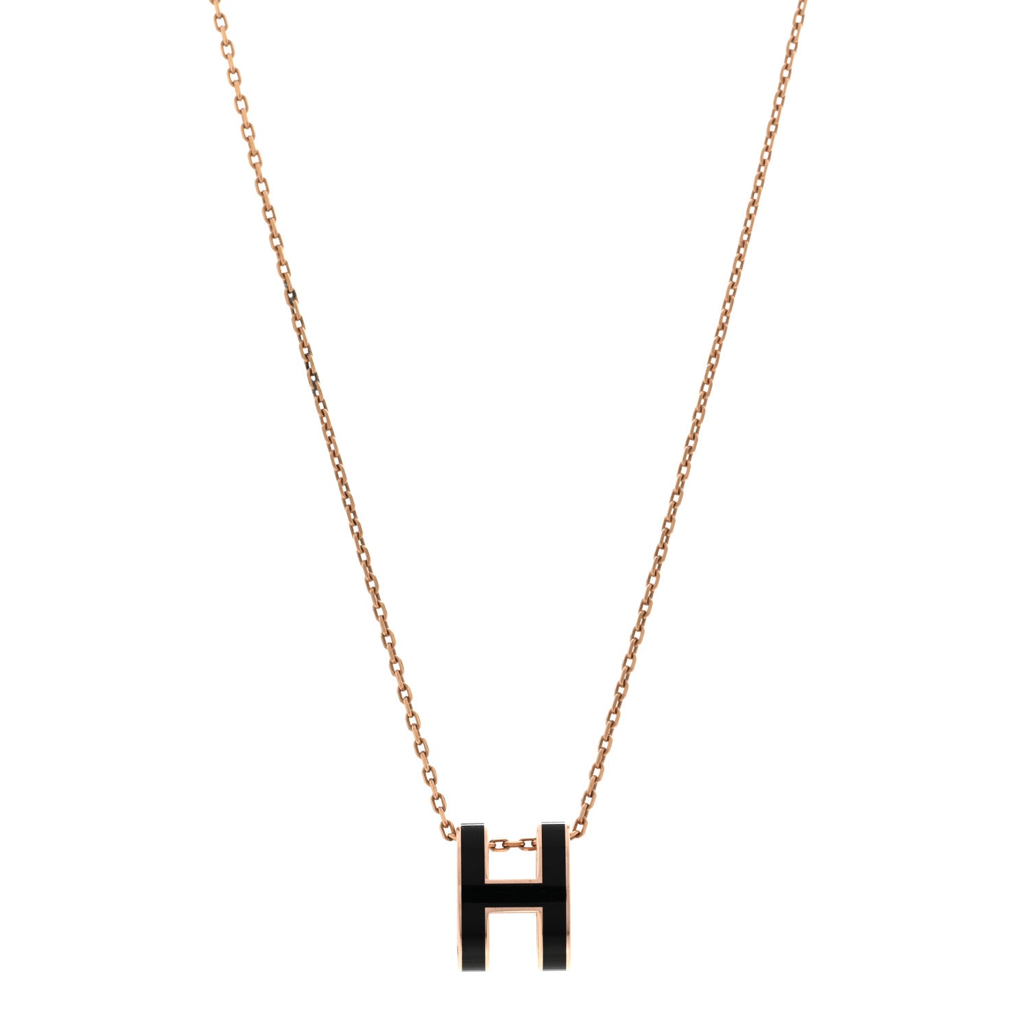 Hermes Lacquered Rose Gold Pop H Pendant Necklace Black 1 of 5