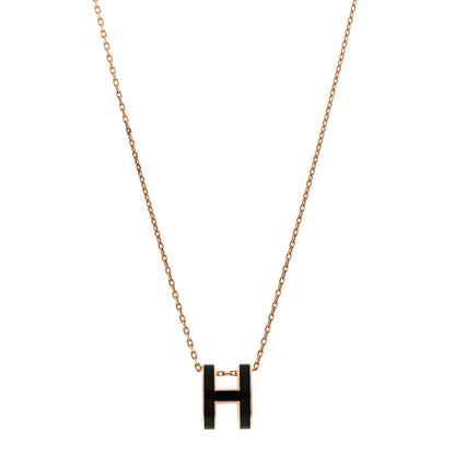 Hermes Lacquered Rose Gold Pop H Pendant Necklace Black 1 of 5