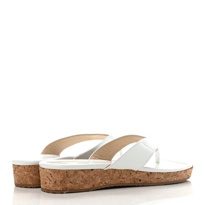 Jimmy Choo Patent Cork Wedge Sandals 38.5 White 3 of 8