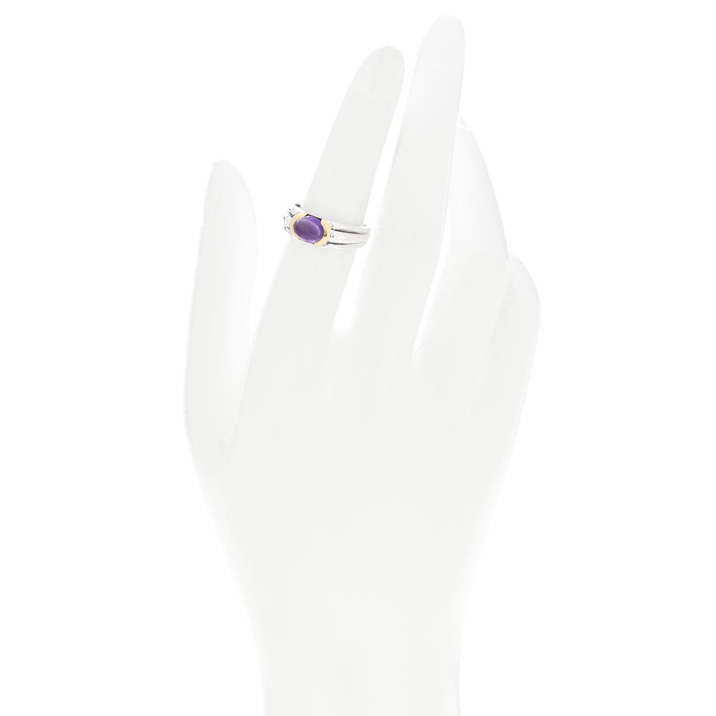 Sterling Silver 18K Yellow Gold Amethyst Cabochon Ring 52 6