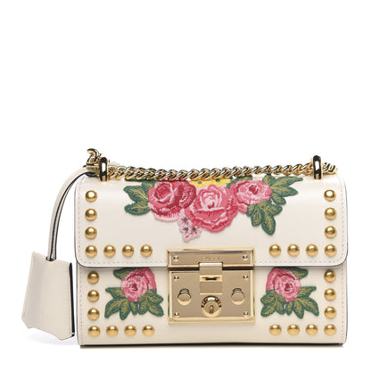Gucci Calfskin Floral Embroidered Small Padlock Shoulder Bag White 1 of 9