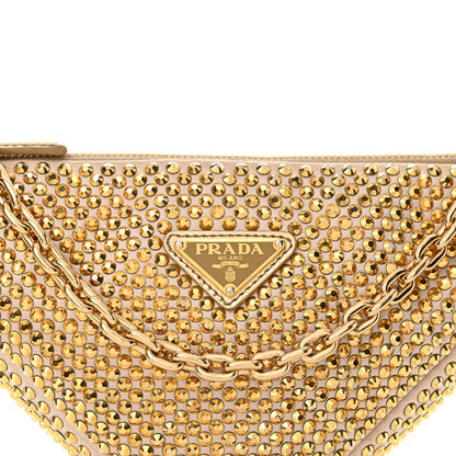 Prada Satin Crystal Triangle Crossbody Pouch Platino 8 of 11