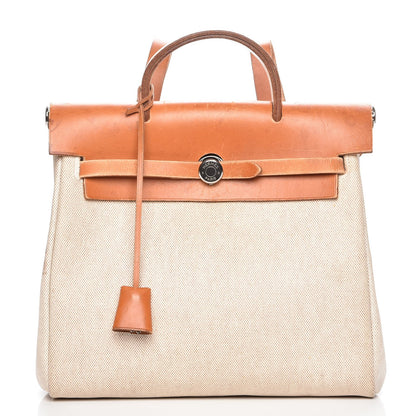 Hermes Toile Vache Calfskin Herbag 30 PM Backpack Natural 1 of 15