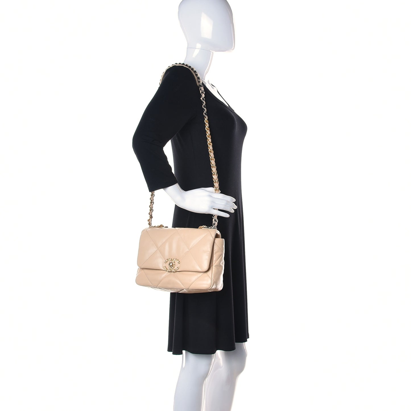 Shiny Goatskin Quilted Medium Chanel 19 Flap Beige