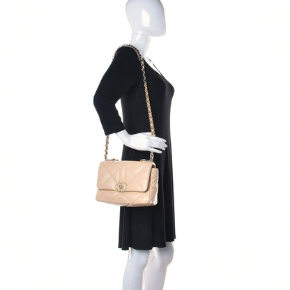 Chanel Shiny Goatskin Quilted Medium Chanel 19 Flap Beige 2 of 10