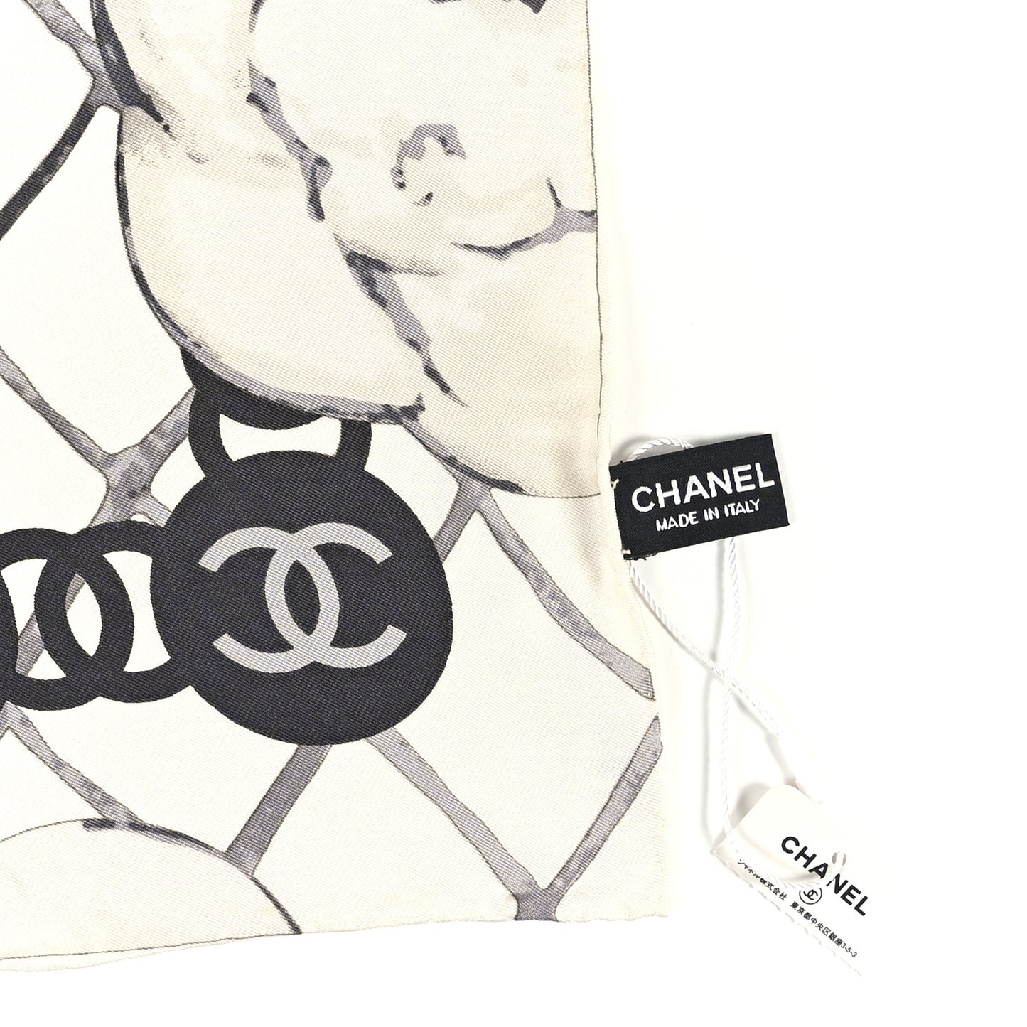 Silk Camellia CC Square Scarf Ivory