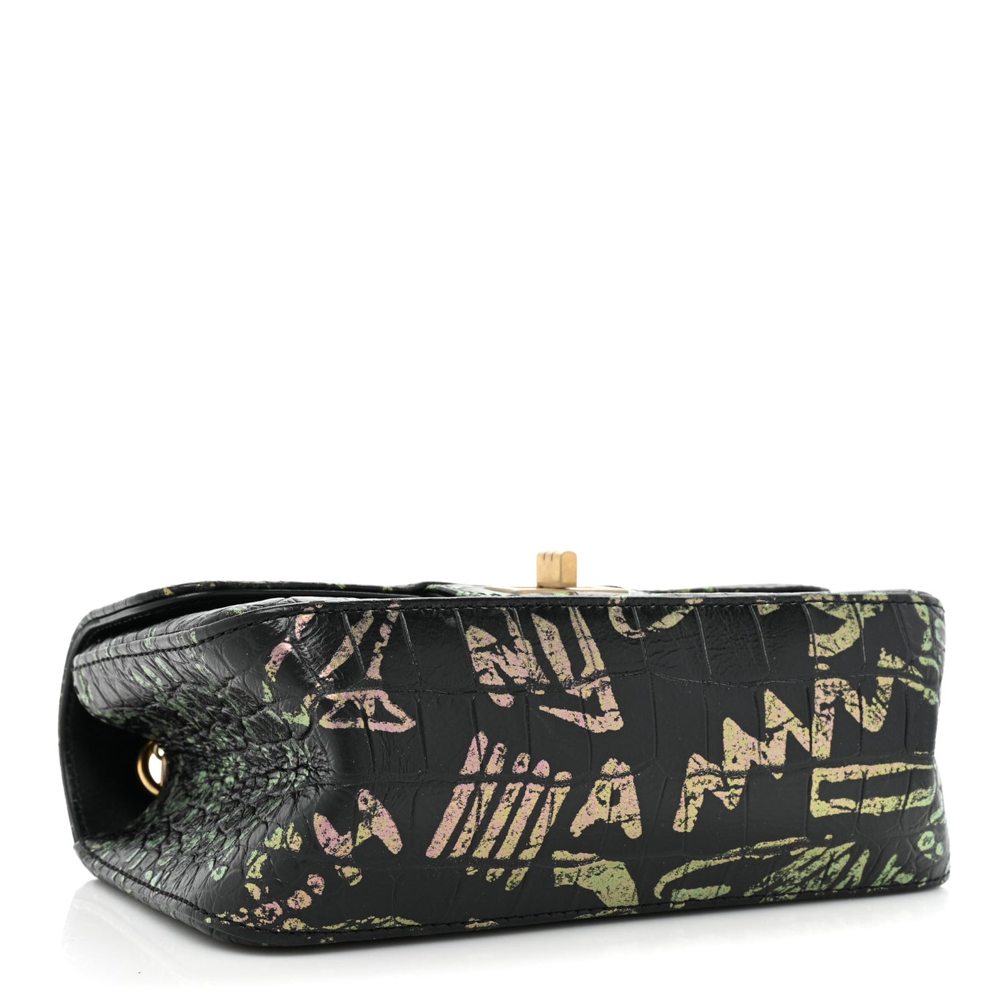 Calfskin Crocodile Embossed Graffiti 2.55 Mini Cocodile Reissue Flap Black Pink