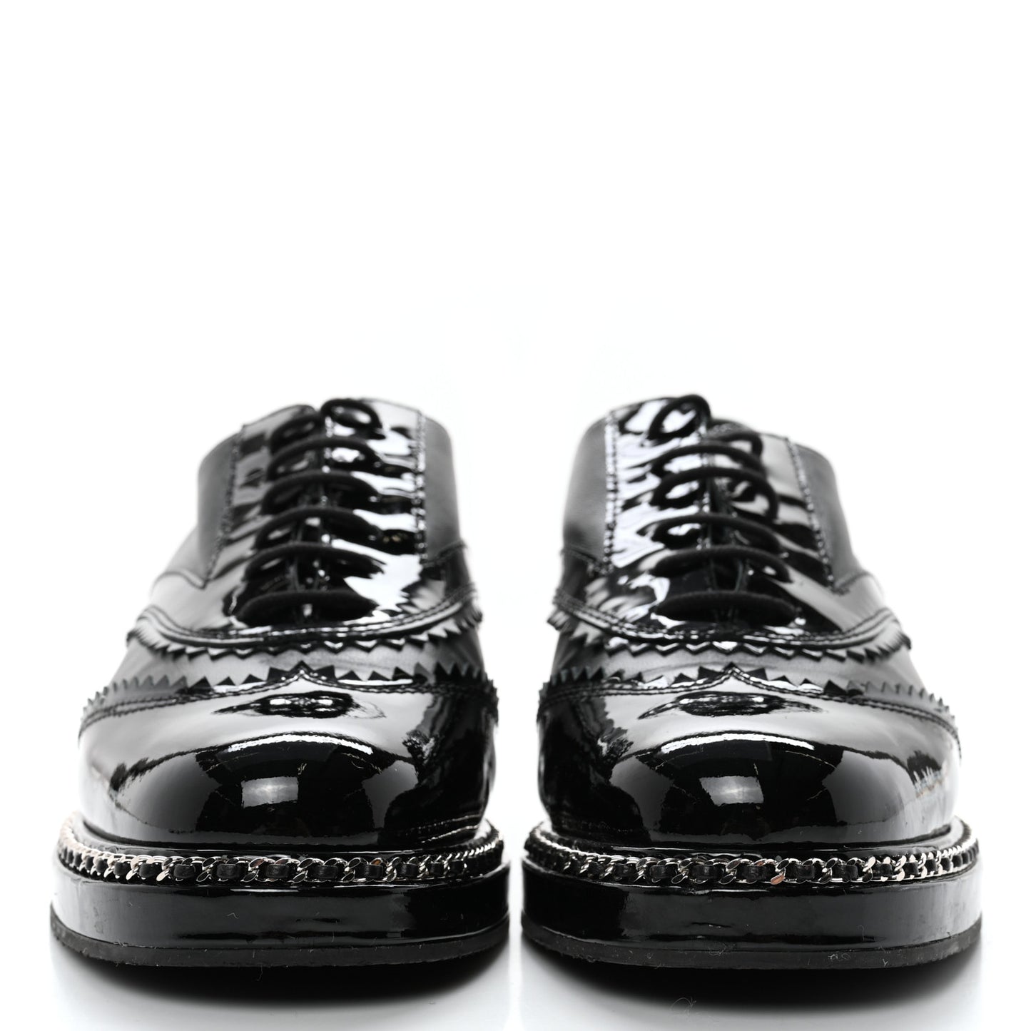 Lambskin Patent Calfskin CC Brogue Lace Up Oxfords 37 Black