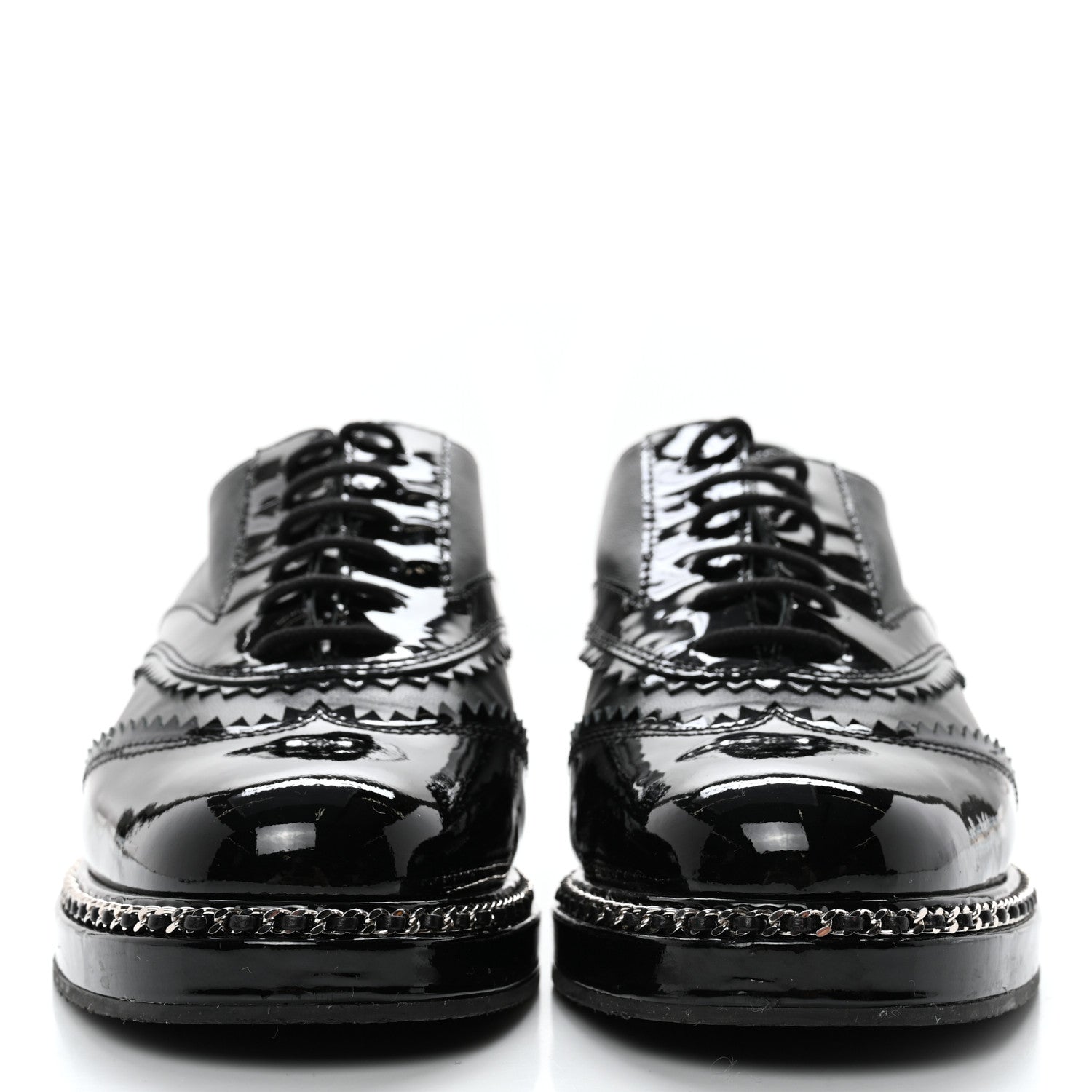 Chanel Lambskin Patent Calfskin CC Brogue Lace Up Oxfords 37 Black 2 of 11